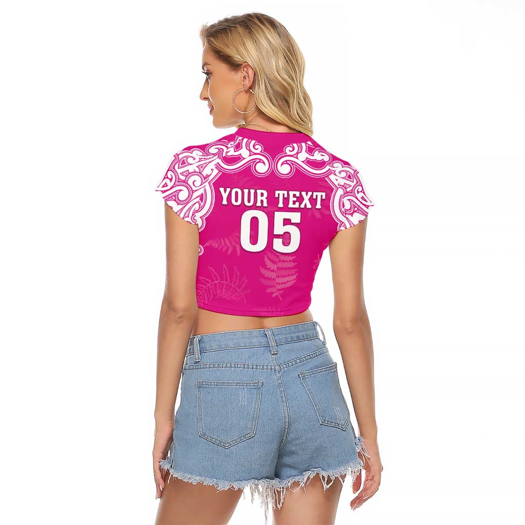 New Zealand Fern Women Rugby Custom Raglan Cropped T Shirt Pink Maori Pattern LT05 - Polynesian Pride