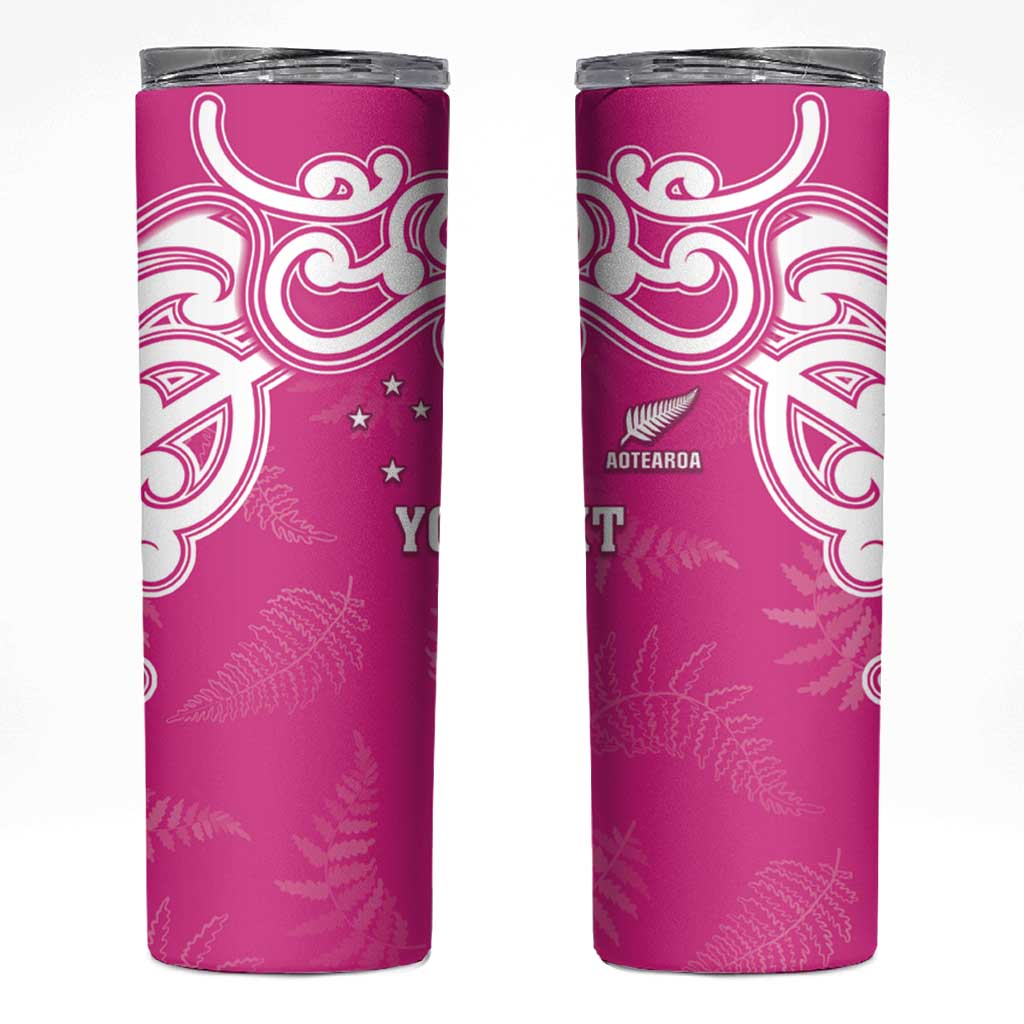 New Zealand Fern Women Rugby Custom Skinny Tumbler Pink Maori Pattern LT05 Pink - Polynesian Pride