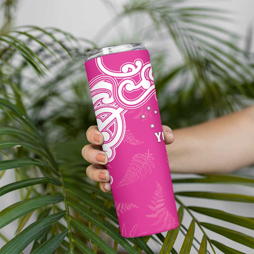 New Zealand Fern Women Rugby Custom Skinny Tumbler Pink Maori Pattern LT05 - Polynesian Pride