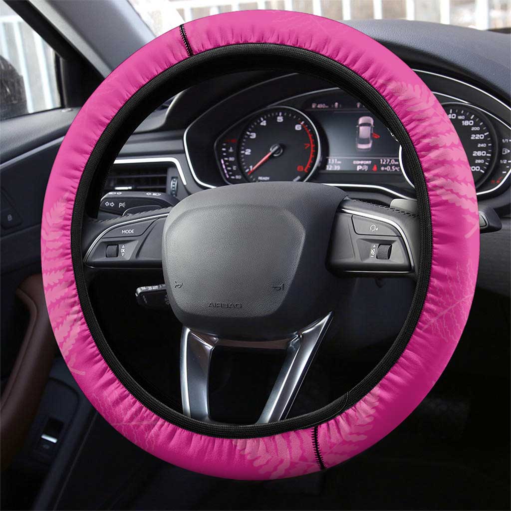 New Zealand Fern Women Rugby Steering Wheel Cover Pink Maori Pattern LT05 - Polynesian Pride