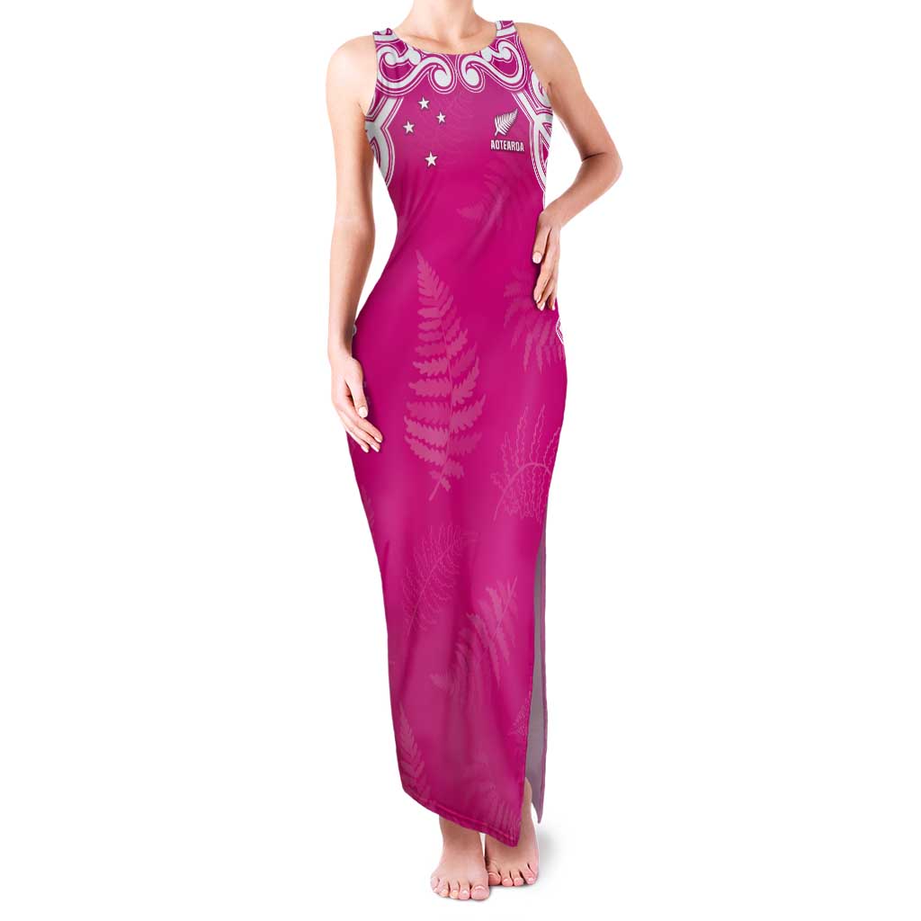 New Zealand Fern Women Rugby Custom Tank Maxi Dress Pink Maori Pattern LT05 Women Pink - Polynesian Pride