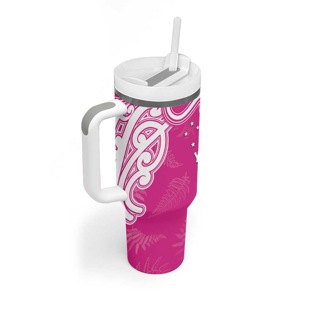 New Zealand Fern Women Rugby Custom Tumbler With Handle Pink Maori Pattern LT05 - Polynesian Pride