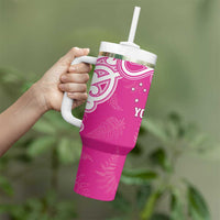 New Zealand Fern Women Rugby Custom Tumbler With Handle Pink Maori Pattern LT05 - Polynesian Pride