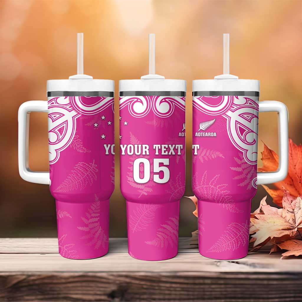 New Zealand Fern Women Rugby Custom Tumbler With Handle Pink Maori Pattern LT05 - Polynesian Pride