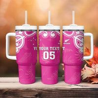 New Zealand Fern Women Rugby Custom Tumbler With Handle Pink Maori Pattern LT05 - Polynesian Pride