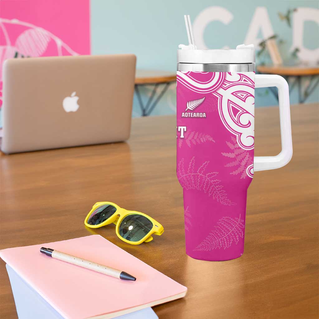 New Zealand Fern Women Rugby Custom Tumbler With Handle Pink Maori Pattern LT05 - Polynesian Pride