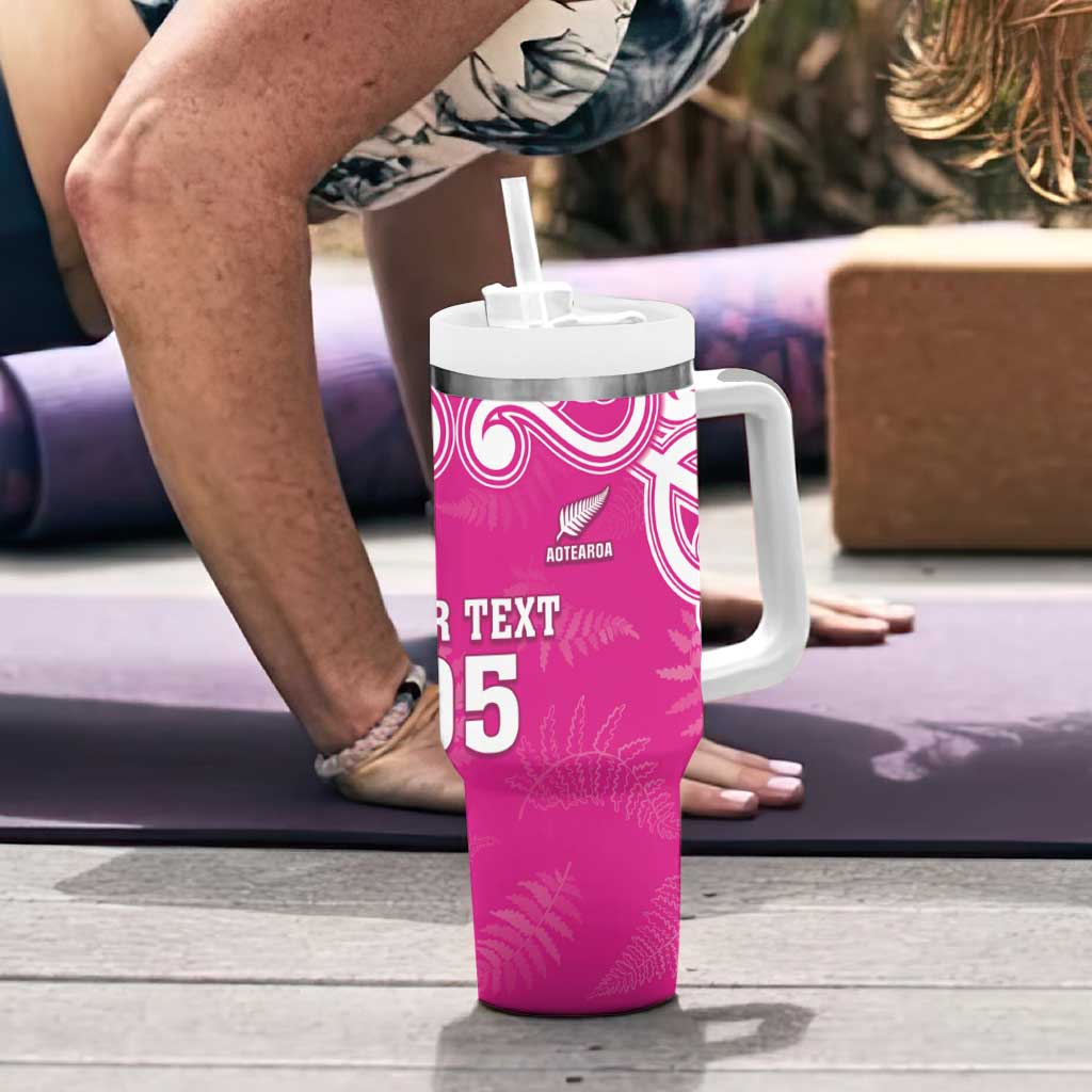 New Zealand Fern Women Rugby Custom Tumbler With Handle Pink Maori Pattern LT05 - Polynesian Pride