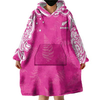 New Zealand Fern Women Rugby Custom Wearable Blanket Hoodie Pink Maori Pattern LT05 - Polynesian Pride