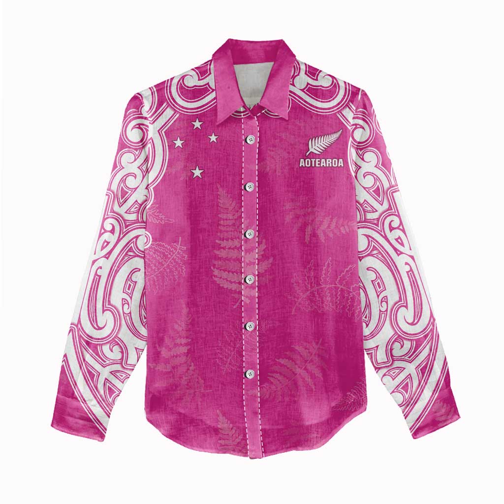 New Zealand Fern Women Rugby Custom Women Casual Shirt Pink Maori Pattern