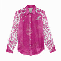 New Zealand Fern Women Rugby Custom Women Casual Shirt Pink Maori Pattern