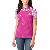 New Zealand Fern Women Rugby Custom Women Polo Shirt Pink Maori Pattern LT05 - Polynesian Pride