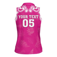 New Zealand Fern Women Rugby Custom Women Sleeveless Polo Shirt Pink Maori Pattern LT05 - Polynesian Pride