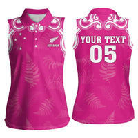 New Zealand Fern Women Rugby Custom Women Sleeveless Polo Shirt Pink Maori Pattern LT05 - Polynesian Pride