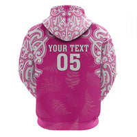 New Zealand Fern Women Rugby Custom Zip Hoodie Pink Maori Pattern LT05 - Polynesian Pride