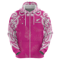 New Zealand Fern Women Rugby Custom Zip Hoodie Pink Maori Pattern LT05 - Polynesian Pride