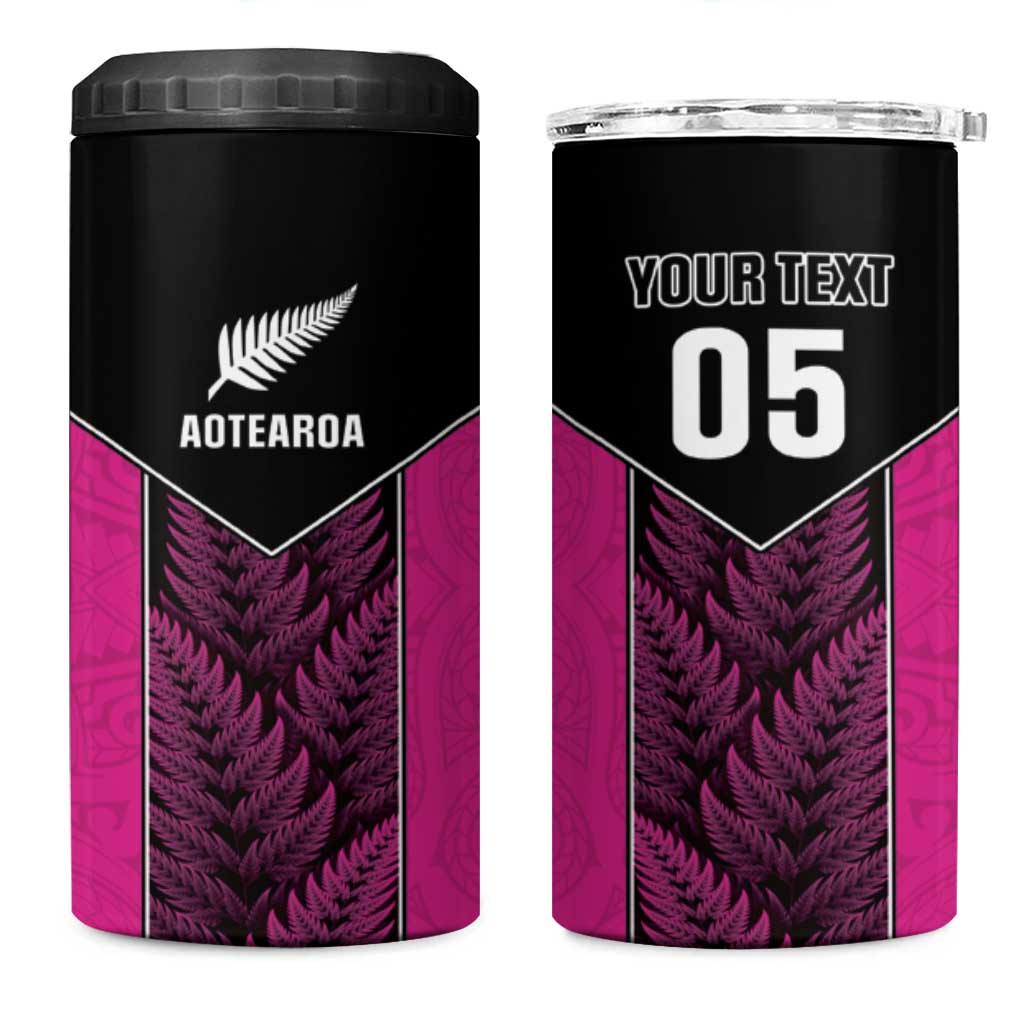 New Zealand Fern Rugby Custom 4 in 1 Can Cooler Tumbler Pink Maori Pattern LT05 One Size: 16 oz Pink - Polynesian Pride