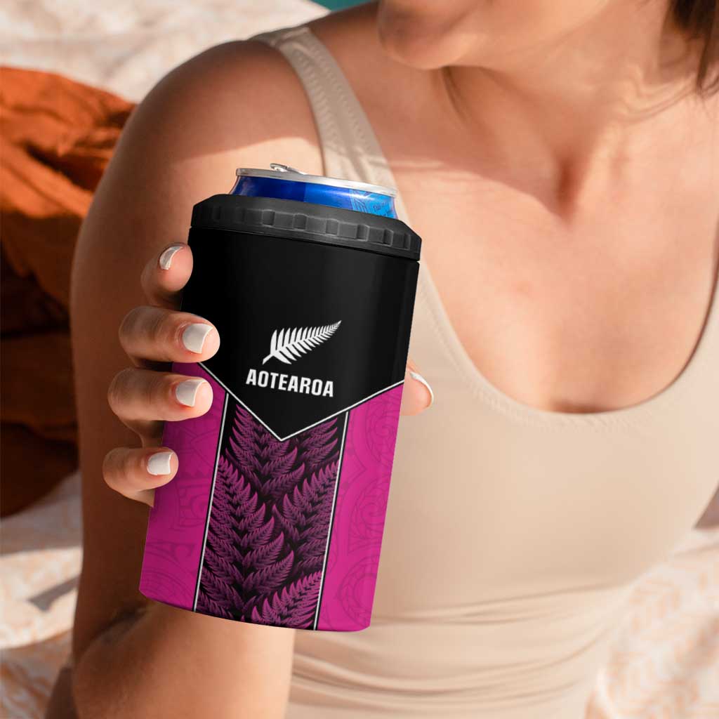 New Zealand Fern Rugby Custom 4 in 1 Can Cooler Tumbler Pink Maori Pattern LT05 - Polynesian Pride