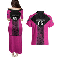 New Zealand Fern Rugby Custom Couples Matching Puletasi and Hawaiian Shirt Pink Maori Pattern LT05 - Polynesian Pride