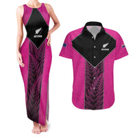 New Zealand Fern Rugby Custom Couples Matching Tank Maxi Dress and Hawaiian Shirt Pink Maori Pattern LT05 Pink - Polynesian Pride