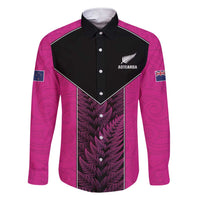 New Zealand Fern Rugby Custom Family Matching Short Sleeve Bodycon Dress and Hawaiian Shirt Pink Maori Pattern LT05 Dad's Shirt - Long Sleeve Pink - Polynesian Pride