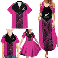 New Zealand Fern Rugby Custom Family Matching Summer Maxi Dress and Hawaiian Shirt Pink Maori Pattern LT05 - Polynesian Pride