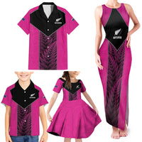 New Zealand Fern Rugby Custom Family Matching Tank Maxi Dress and Hawaiian Shirt Pink Maori Pattern LT05 - Polynesian Pride