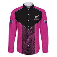 New Zealand Fern Rugby Custom Family Matching Tank Maxi Dress and Hawaiian Shirt Pink Maori Pattern LT05 Dad's Shirt - Long Sleeve Pink - Polynesian Pride