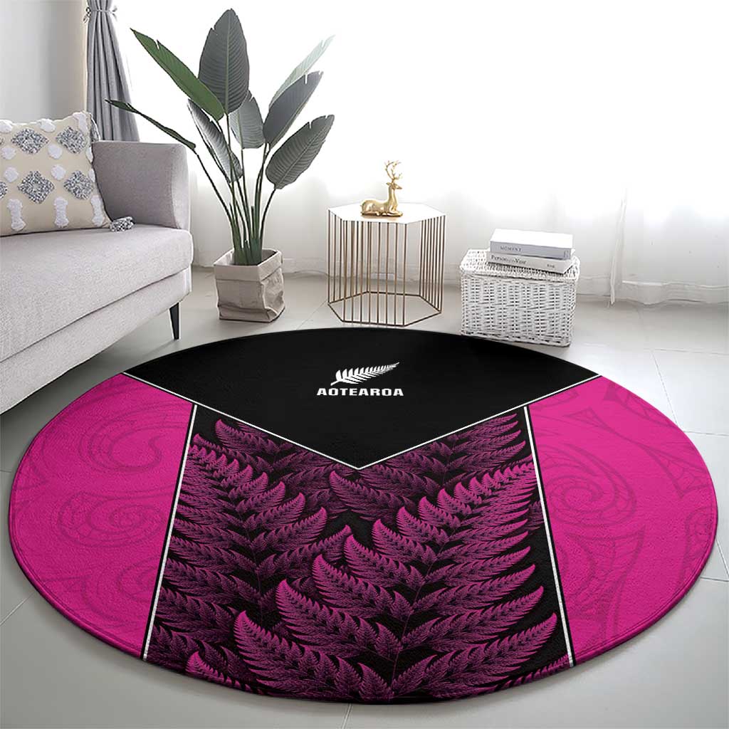 New Zealand Fern Rugby Round Carpet Pink Maori Pattern