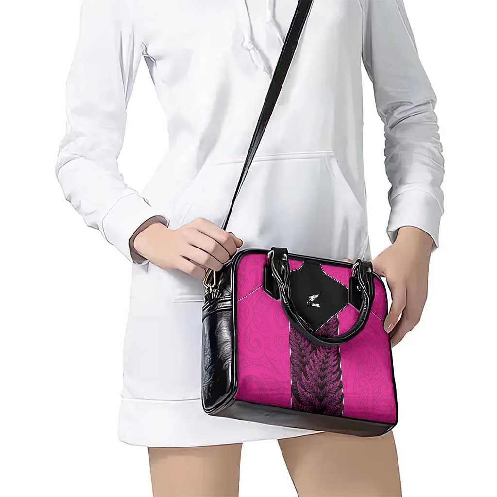 New Zealand Fern Rugby Shoulder Handbag Pink Maori Pattern