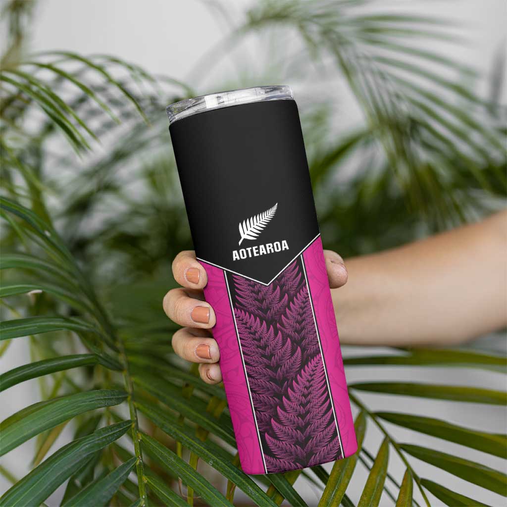 New Zealand Fern Rugby Custom Skinny Tumbler Pink Maori Pattern LT05 - Polynesian Pride