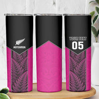 New Zealand Fern Rugby Custom Skinny Tumbler Pink Maori Pattern LT05 - Polynesian Pride
