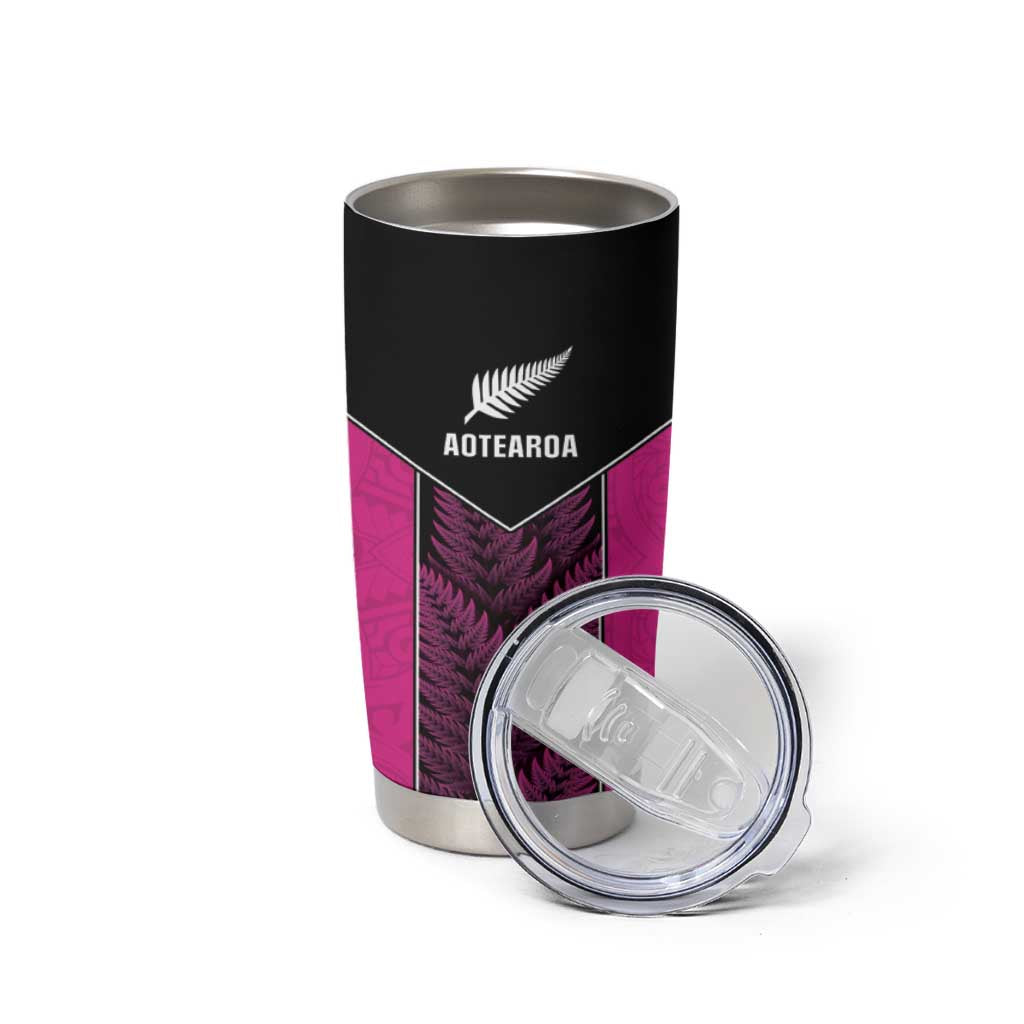 New Zealand Fern Rugby Custom Tumbler Cup Pink Maori Pattern