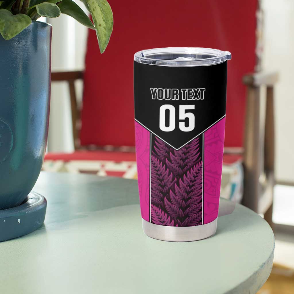 New Zealand Fern Rugby Custom Tumbler Cup Pink Maori Pattern