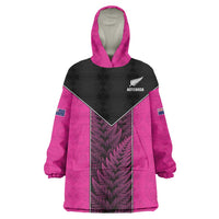 New Zealand Fern Rugby Custom Wearable Blanket Hoodie Pink Maori Pattern LT05 One Size Pink - Polynesian Pride
