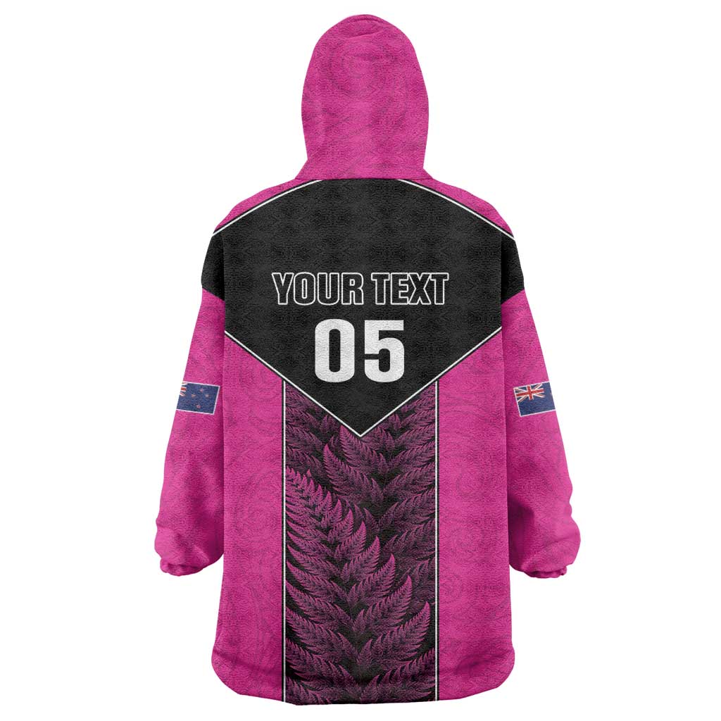 New Zealand Fern Rugby Custom Wearable Blanket Hoodie Pink Maori Pattern LT05 - Polynesian Pride