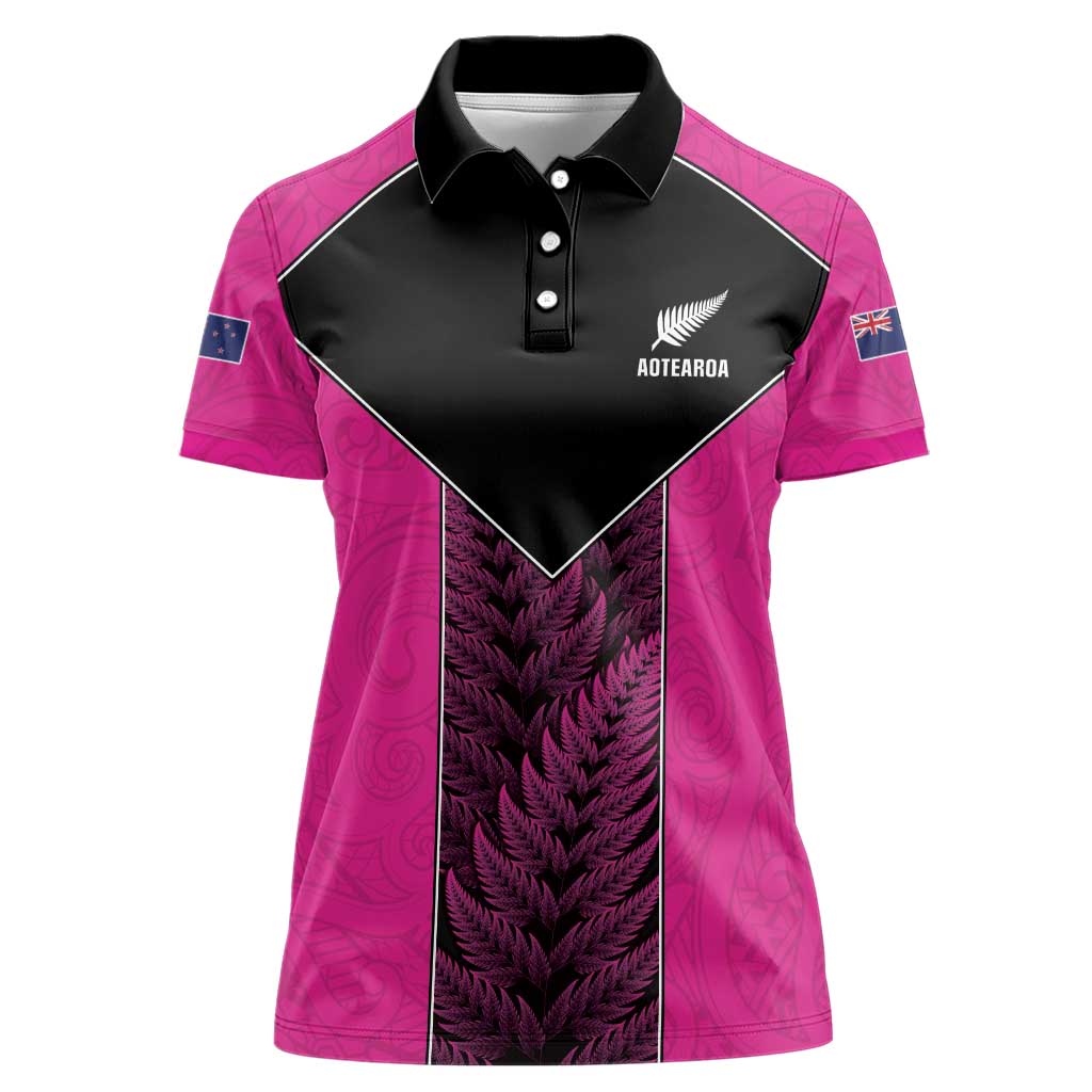 New Zealand Fern Rugby Custom Women Polo Shirt Pink Maori Pattern LT05 Female Pink - Polynesian Pride