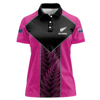 New Zealand Fern Rugby Custom Women Polo Shirt Pink Maori Pattern LT05 Female Pink - Polynesian Pride