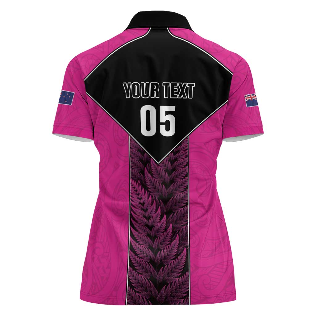 New Zealand Fern Rugby Custom Women Polo Shirt Pink Maori Pattern LT05 - Polynesian Pride