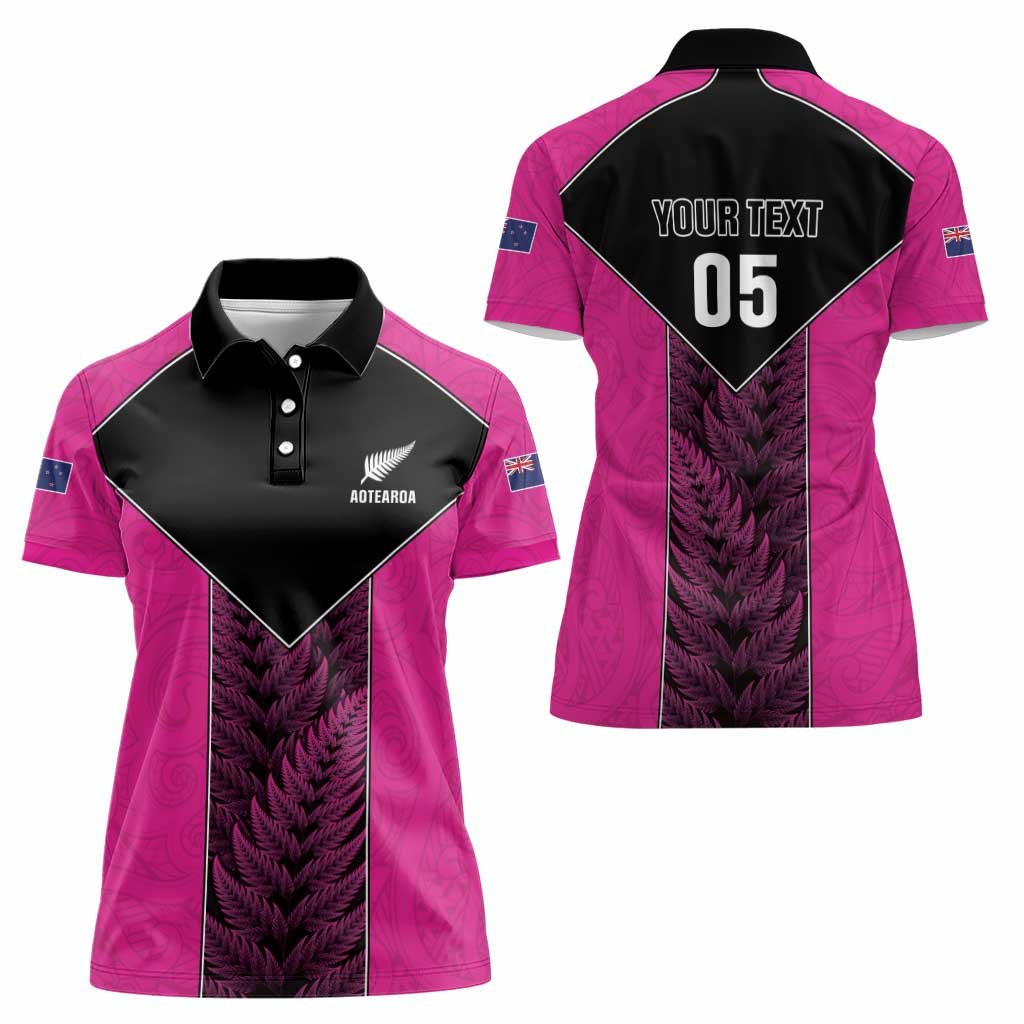 New Zealand Fern Rugby Custom Women Polo Shirt Pink Maori Pattern LT05 - Polynesian Pride