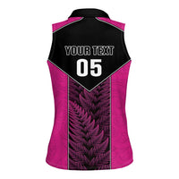 New Zealand Fern Rugby Custom Women Sleeveless Polo Shirt Pink Maori Pattern LT05 - Polynesian Pride
