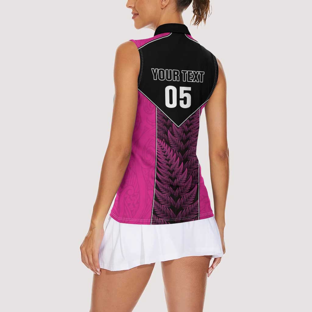 New Zealand Fern Rugby Custom Women Sleeveless Polo Shirt Pink Maori Pattern LT05 - Polynesian Pride