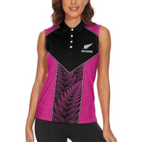New Zealand Fern Rugby Custom Women Sleeveless Polo Shirt Pink Maori Pattern LT05 - Polynesian Pride