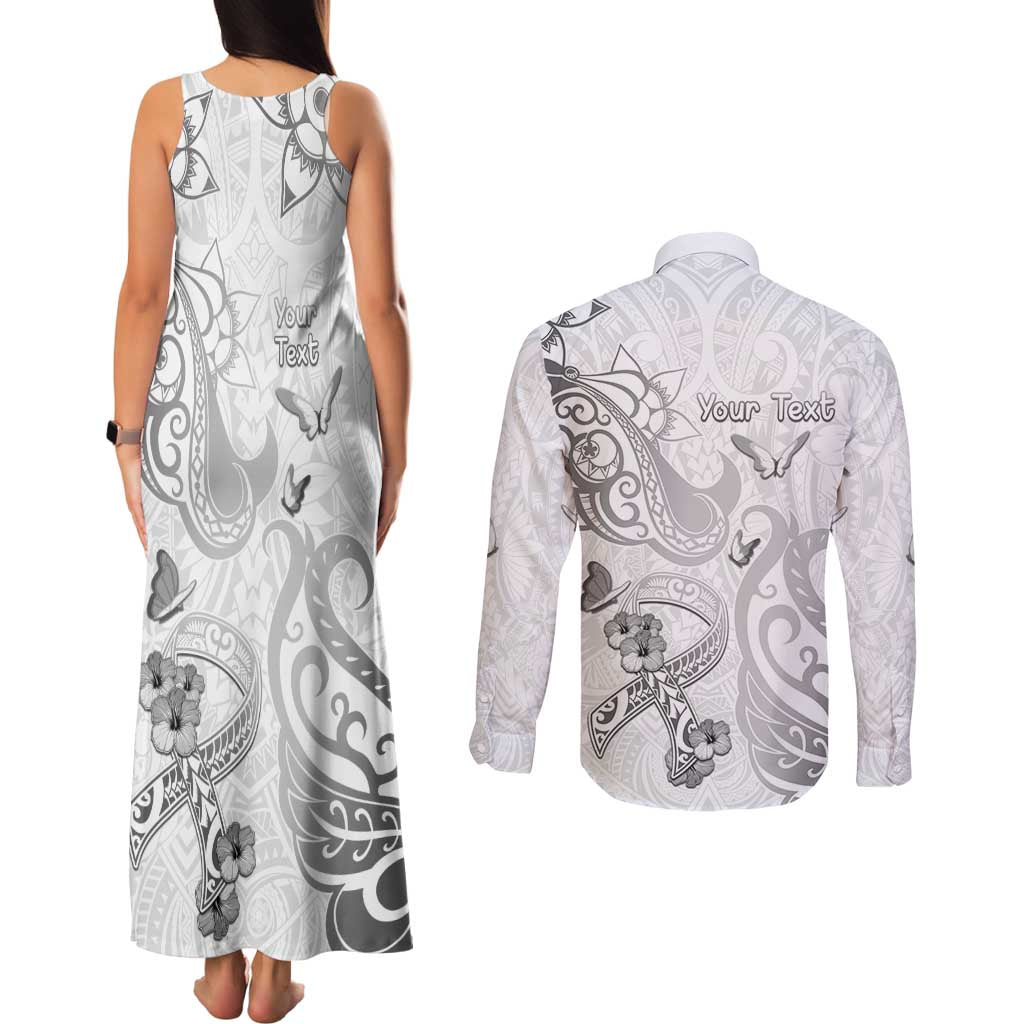 Personalised Brain Cancer Awareness Couples Matching Tank Maxi Dress and Long Sleeve Button Shirt Ribbon Polynesian Pattern LT05 - Polynesian Pride