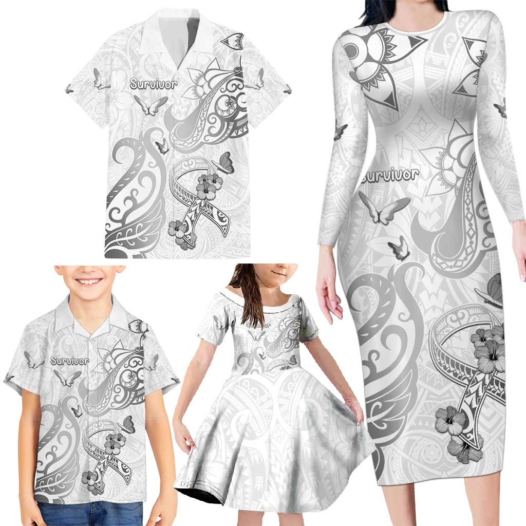 Personalised Brain Cancer Awareness Family Matching Long Sleeve Bodycon Dress and Hawaiian Shirt Ribbon Polynesian Pattern LT05 - Polynesian Pride