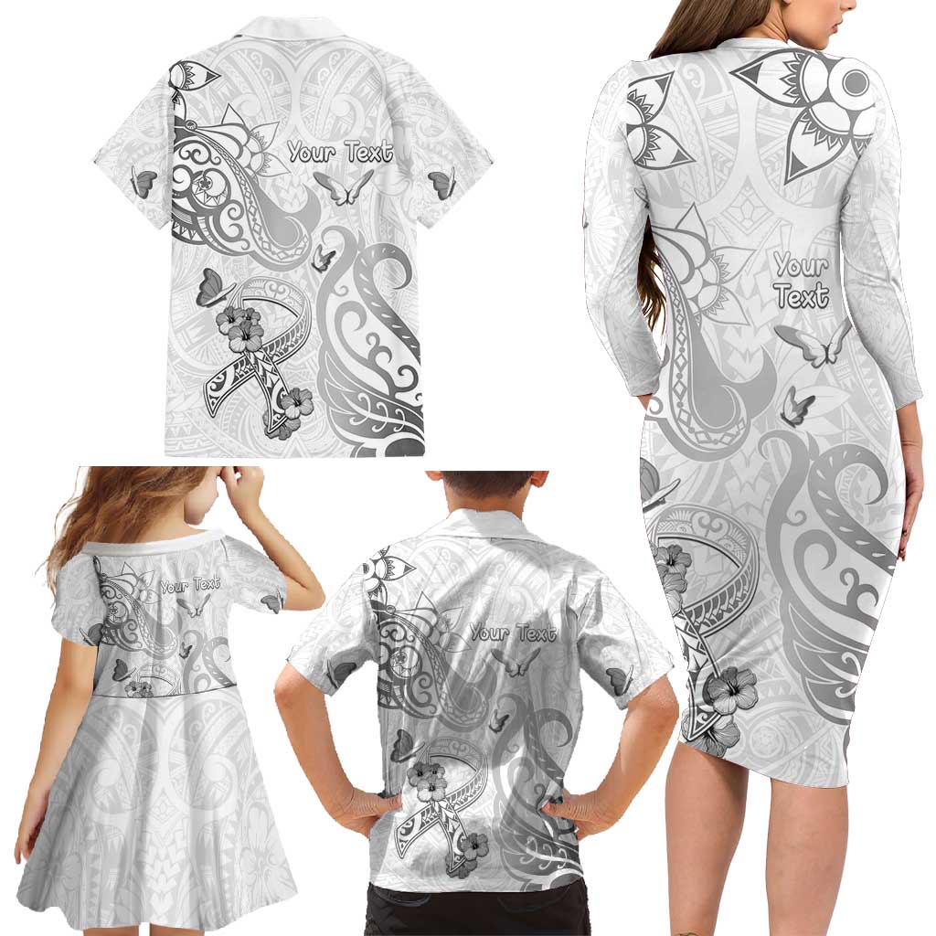 Personalised Brain Cancer Awareness Family Matching Long Sleeve Bodycon Dress and Hawaiian Shirt Ribbon Polynesian Pattern LT05 - Polynesian Pride