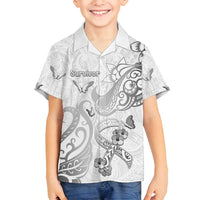 Personalised Brain Cancer Awareness Family Matching Long Sleeve Bodycon Dress and Hawaiian Shirt Ribbon Polynesian Pattern LT05 Son's Shirt White - Polynesian Pride