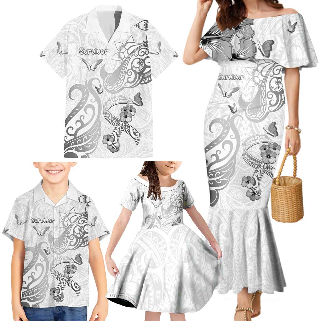 Personalised Brain Cancer Awareness Family Matching Mermaid Dress and Hawaiian Shirt Ribbon Polynesian Pattern LT05 - Polynesian Pride