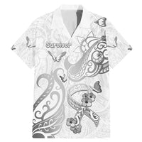 Personalised Brain Cancer Awareness Family Matching Mermaid Dress and Hawaiian Shirt Ribbon Polynesian Pattern LT05 Dad's Shirt - Short Sleeve White - Polynesian Pride