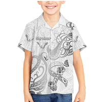 Personalised Brain Cancer Awareness Family Matching Mermaid Dress and Hawaiian Shirt Ribbon Polynesian Pattern LT05 Son's Shirt White - Polynesian Pride