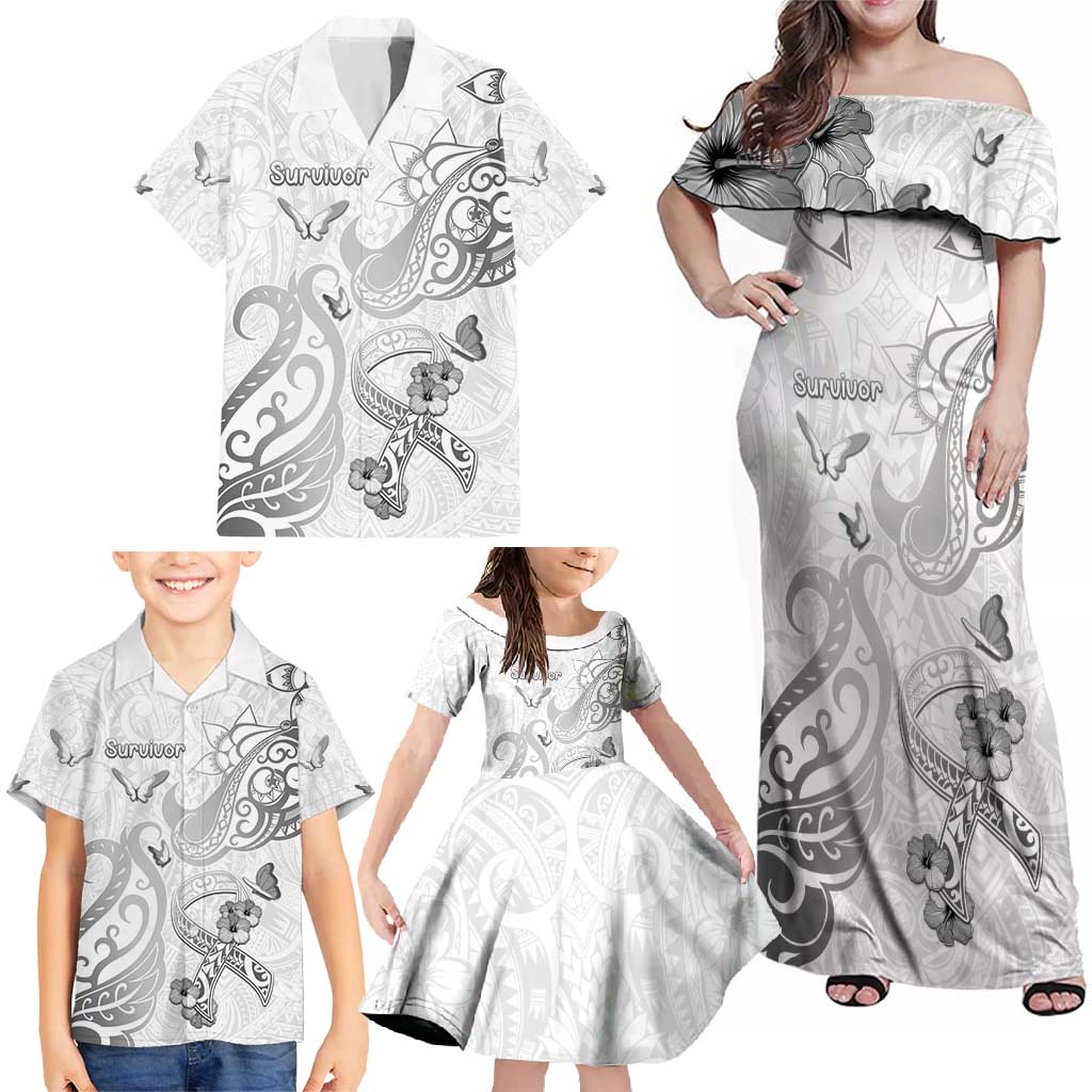 Personalised Brain Cancer Awareness Family Matching Off Shoulder Maxi Dress and Hawaiian Shirt Ribbon Polynesian Pattern LT05 - Polynesian Pride